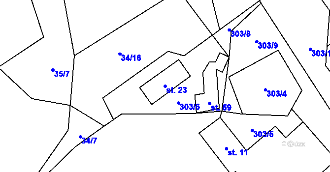 Parcela st. 23 v KÚ Bolechov, Katastrální mapa