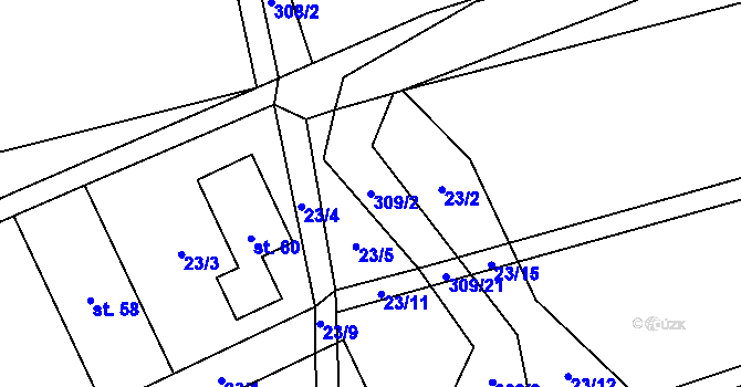 Parcela st. 309/2 v KÚ Bolechov, Katastrální mapa