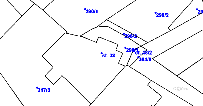 Parcela st. 38 v KÚ Poříčí u Bolechova, Katastrální mapa