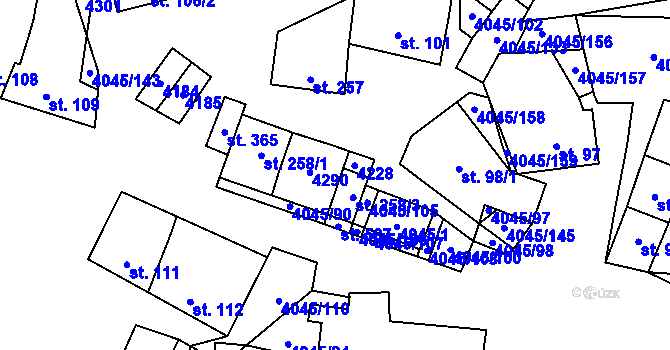 Parcela st. 258/5 v KÚ Boleradice, Katastrální mapa