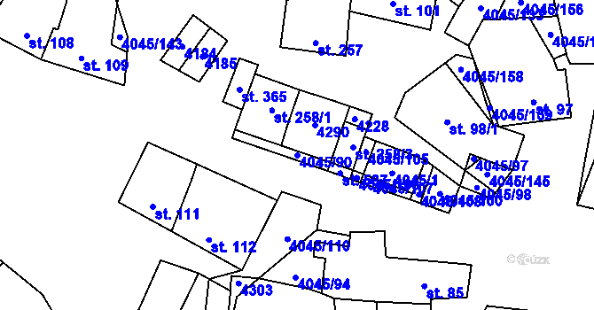 Parcela st. 4045/90 v KÚ Boleradice, Katastrální mapa