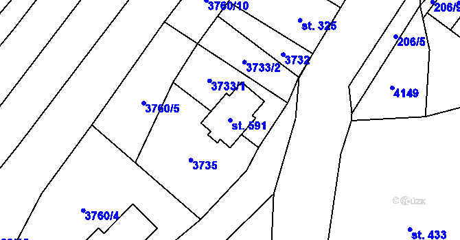 Parcela st. 591 v KÚ Boleradice, Katastrální mapa