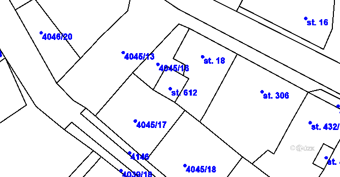 Parcela st. 612 v KÚ Boleradice, Katastrální mapa