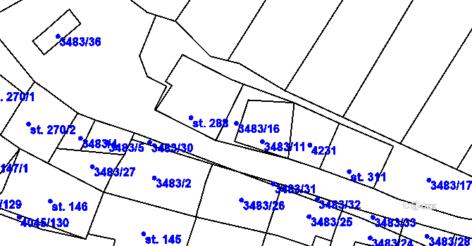 Parcela st. 3483/16 v KÚ Boleradice, Katastrální mapa