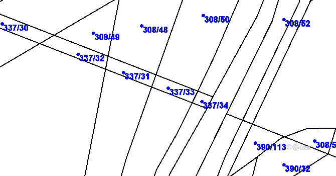 Parcela st. 337/33 v KÚ Boleradice, Katastrální mapa