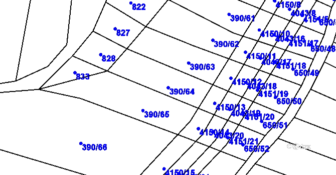 Parcela st. 390/64 v KÚ Boleradice, Katastrální mapa