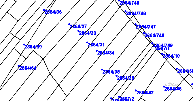 Parcela st. 2864/34 v KÚ Boleradice, Katastrální mapa