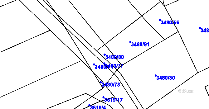 Parcela st. 3480/80 v KÚ Boleradice, Katastrální mapa