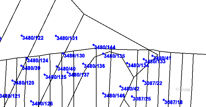 Parcela st. 3480/135 v KÚ Boleradice, Katastrální mapa