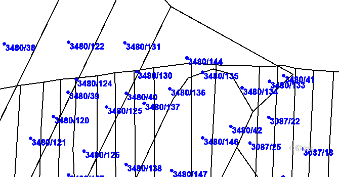 Parcela st. 3480/136 v KÚ Boleradice, Katastrální mapa