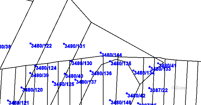 Parcela st. 3480/144 v KÚ Boleradice, Katastrální mapa