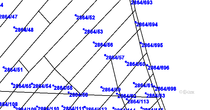 Parcela st. 2864/57 v KÚ Boleradice, Katastrální mapa