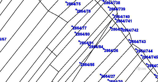 Parcela st. 2864/81 v KÚ Boleradice, Katastrální mapa