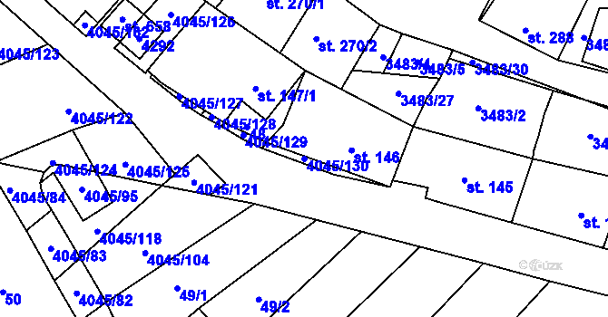 Parcela st. 4045/130 v KÚ Boleradice, Katastrální mapa