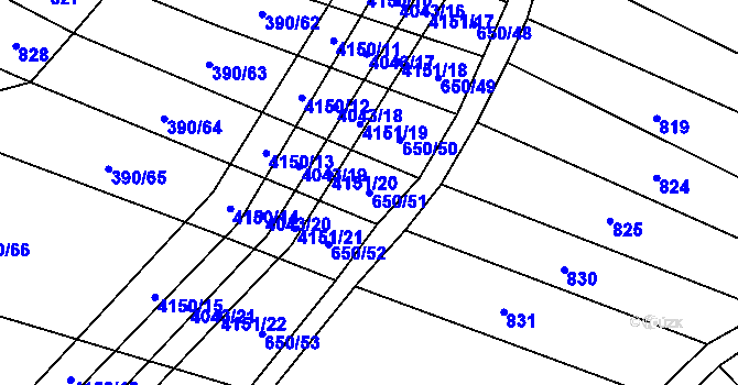 Parcela st. 650/51 v KÚ Boleradice, Katastrální mapa