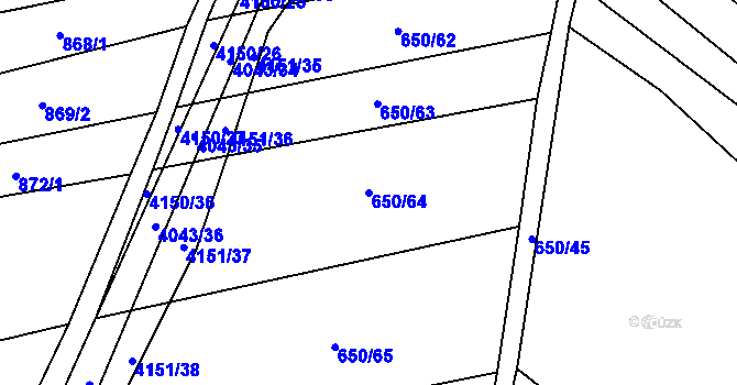 Parcela st. 650/64 v KÚ Boleradice, Katastrální mapa