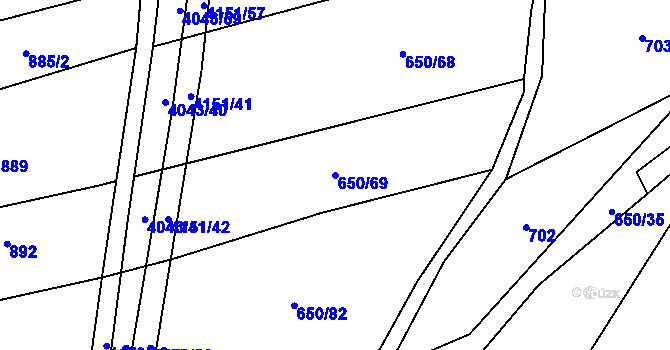 Parcela st. 650/69 v KÚ Boleradice, Katastrální mapa