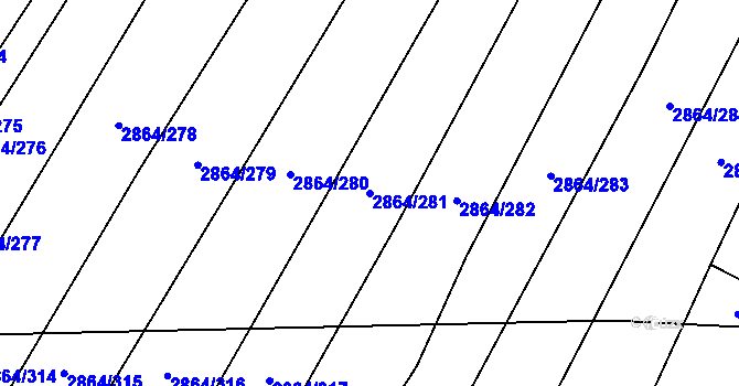 Parcela st. 2864/281 v KÚ Boleradice, Katastrální mapa