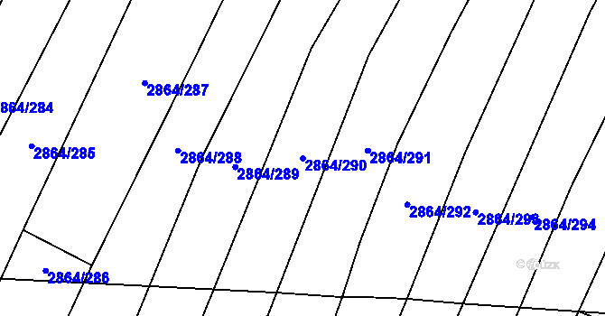 Parcela st. 2864/290 v KÚ Boleradice, Katastrální mapa