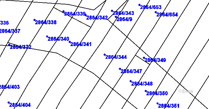 Parcela st. 2864/344 v KÚ Boleradice, Katastrální mapa