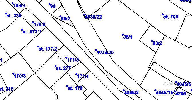 Parcela st. 4039/25 v KÚ Boleradice, Katastrální mapa