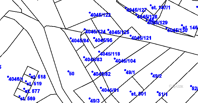 Parcela st. 4045/118 v KÚ Boleradice, Katastrální mapa