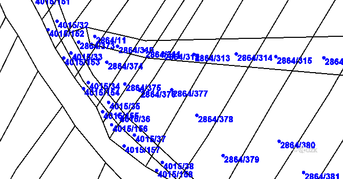 Parcela st. 2864/377 v KÚ Boleradice, Katastrální mapa
