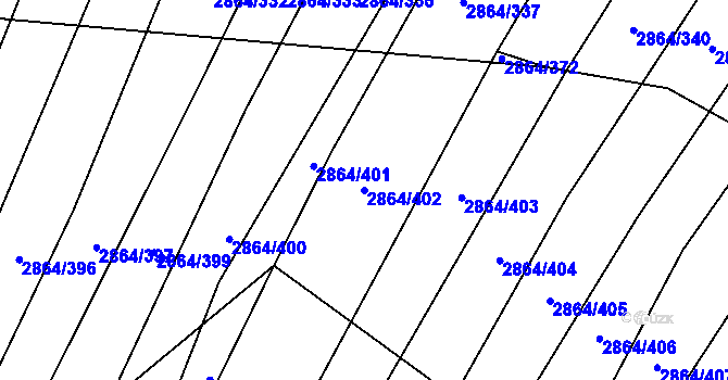 Parcela st. 2864/402 v KÚ Boleradice, Katastrální mapa