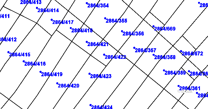 Parcela st. 2864/422 v KÚ Boleradice, Katastrální mapa