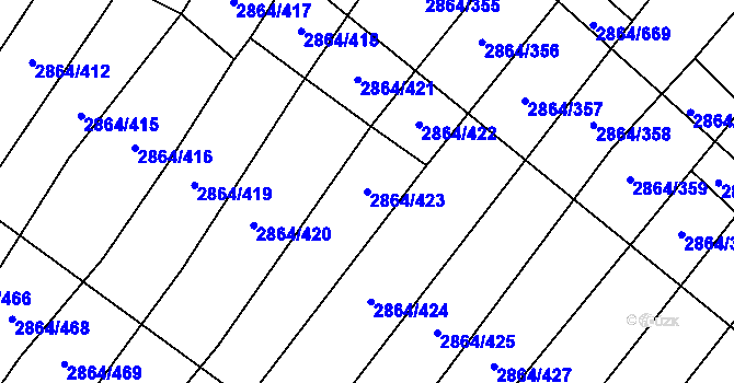 Parcela st. 2864/423 v KÚ Boleradice, Katastrální mapa