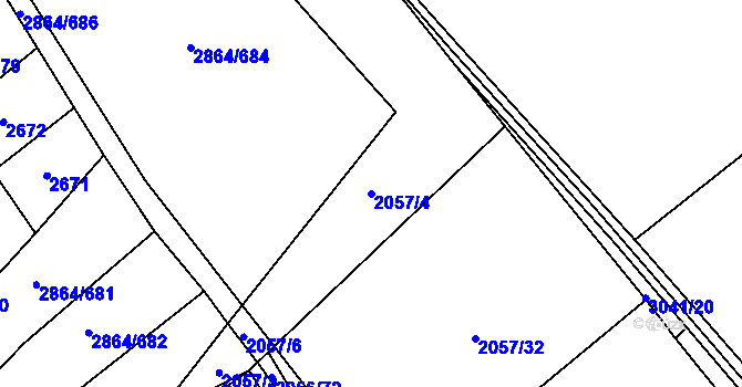 Parcela st. 2057/4 v KÚ Boleradice, Katastrální mapa