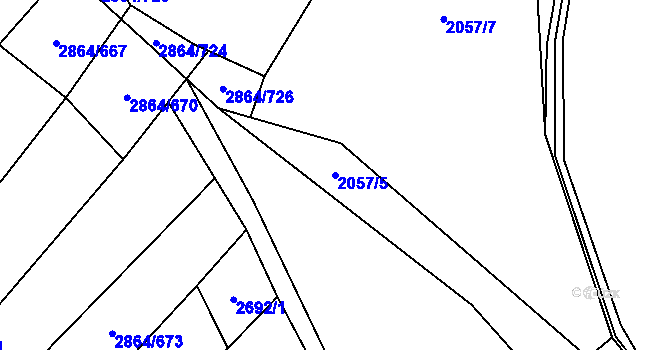 Parcela st. 2057/5 v KÚ Boleradice, Katastrální mapa