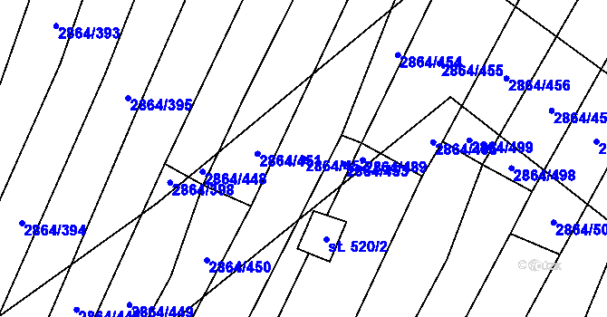 Parcela st. 2864/452 v KÚ Boleradice, Katastrální mapa