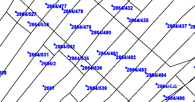 Parcela st. 2864/481 v KÚ Boleradice, Katastrální mapa