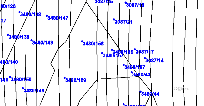 Parcela st. 3480/157 v KÚ Boleradice, Katastrální mapa