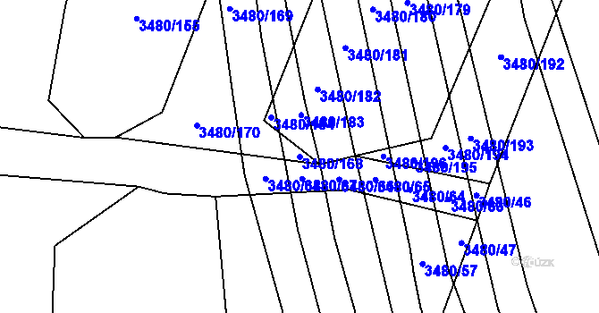 Parcela st. 3480/168 v KÚ Boleradice, Katastrální mapa