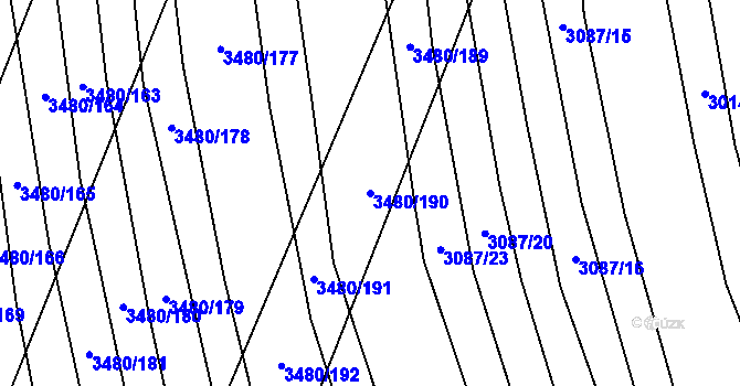 Parcela st. 3480/190 v KÚ Boleradice, Katastrální mapa