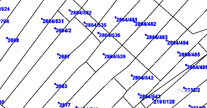Parcela st. 2864/539 v KÚ Boleradice, Katastrální mapa