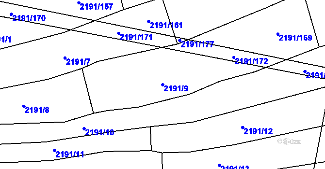 Parcela st. 2191/9 v KÚ Boleradice, Katastrální mapa