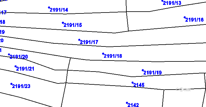 Parcela st. 2191/18 v KÚ Boleradice, Katastrální mapa