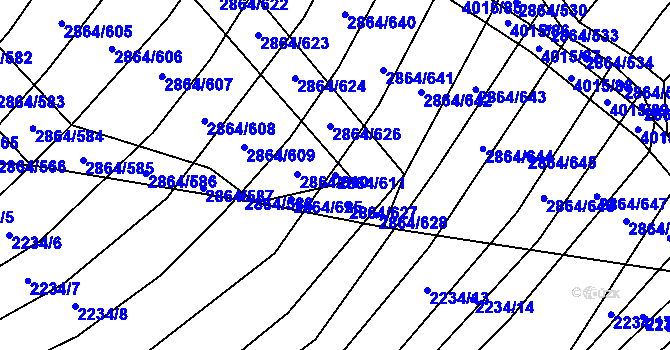Parcela st. 2864/611 v KÚ Boleradice, Katastrální mapa