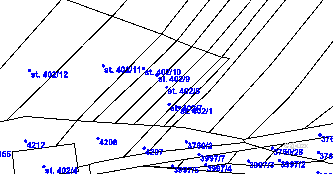 Parcela st. 402/8 v KÚ Boleradice, Katastrální mapa