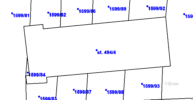 Parcela st. 494/4 v KÚ Boleradice, Katastrální mapa