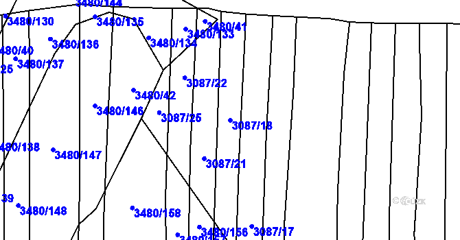 Parcela st. 3087/18 v KÚ Boleradice, Katastrální mapa