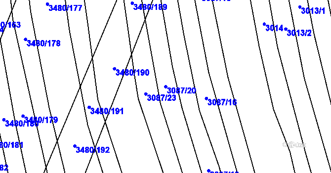 Parcela st. 3087/20 v KÚ Boleradice, Katastrální mapa