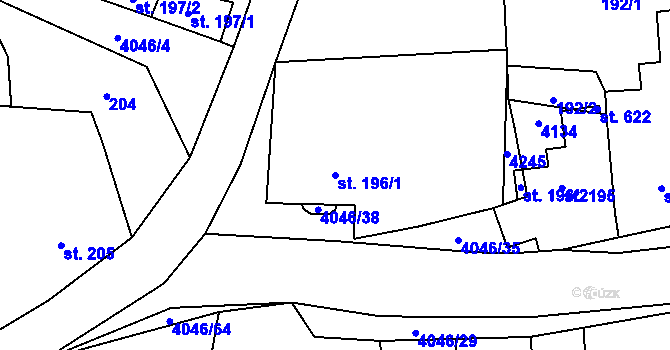 Parcela st. 196/1 v KÚ Boleradice, Katastrální mapa