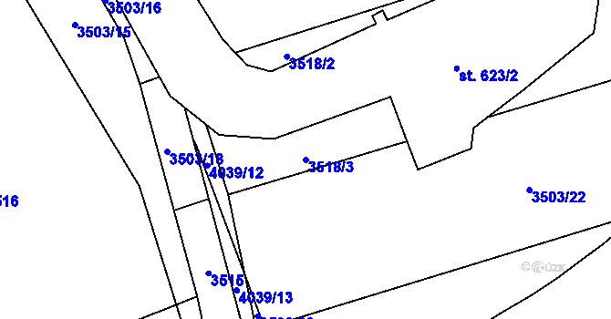 Parcela st. 3518/3 v KÚ Boleradice, Katastrální mapa