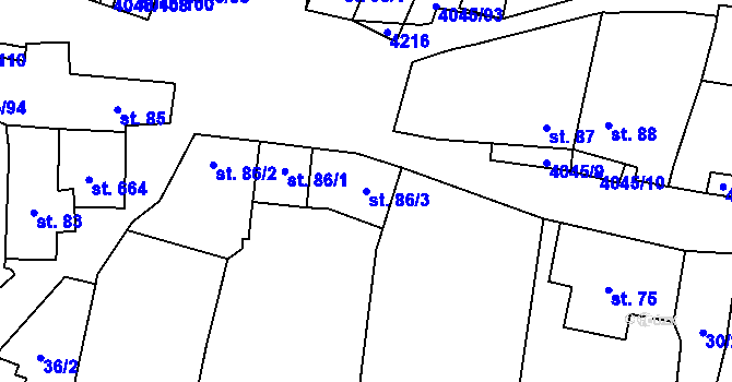 Parcela st. 86/3 v KÚ Boleradice, Katastrální mapa
