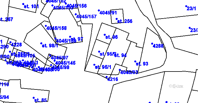 Parcela st. 95/2 v KÚ Boleradice, Katastrální mapa