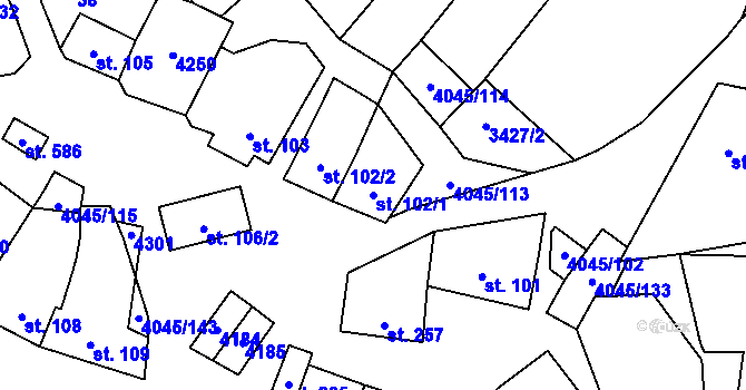 Parcela st. 102/1 v KÚ Boleradice, Katastrální mapa